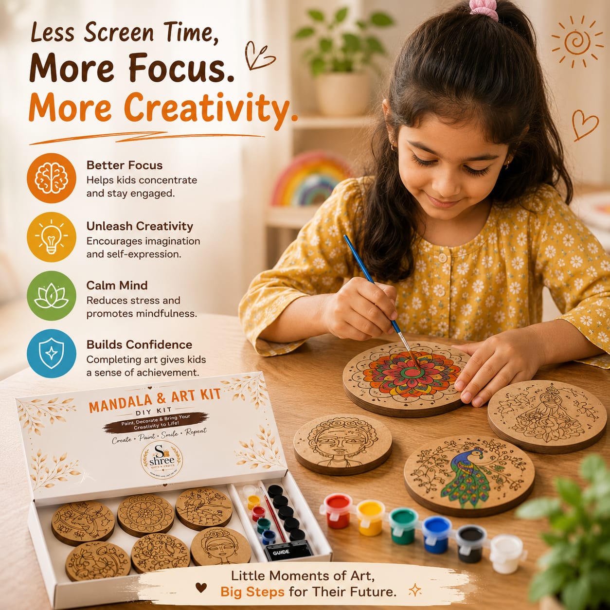 Mandala & Art DIY Kit for Kids & Adults | Paint & Create MDF Coasters