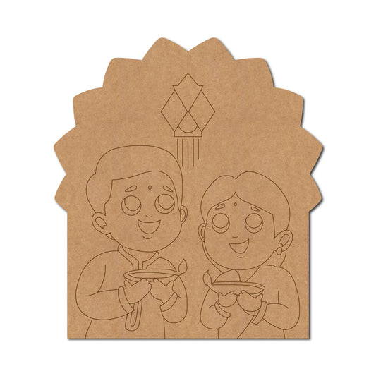 Couple Holding Diya Pre marked Mdf Cutout Design 4
