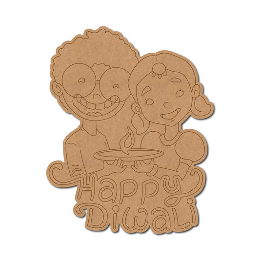 Boy & Girl Holding Diya Pre marked Mdf Cutout Design 7