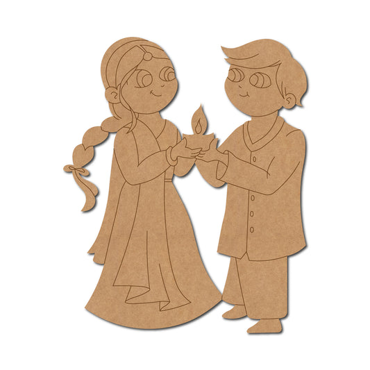 Couple Holding Diya Pre marked Mdf Cutout Design 8
