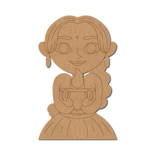 Girl Holding Diya Pre marked Mdf Cutout Design 9