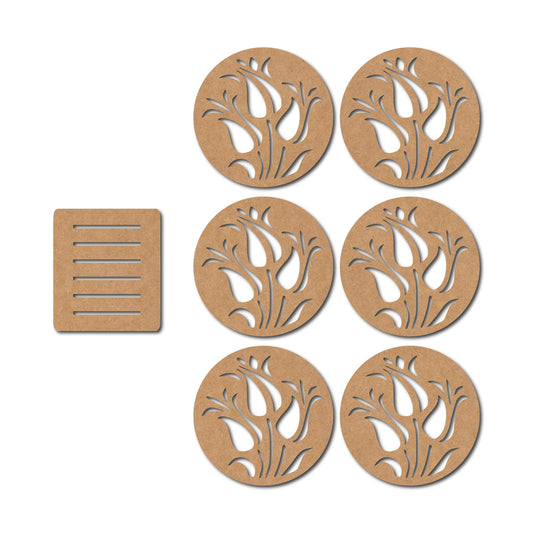 MDF Coaster Set with Stand (Set of 6)