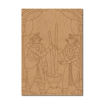 Rajasthani women Grinding Grains Indian Folk Art Premarked Mdf Design 9