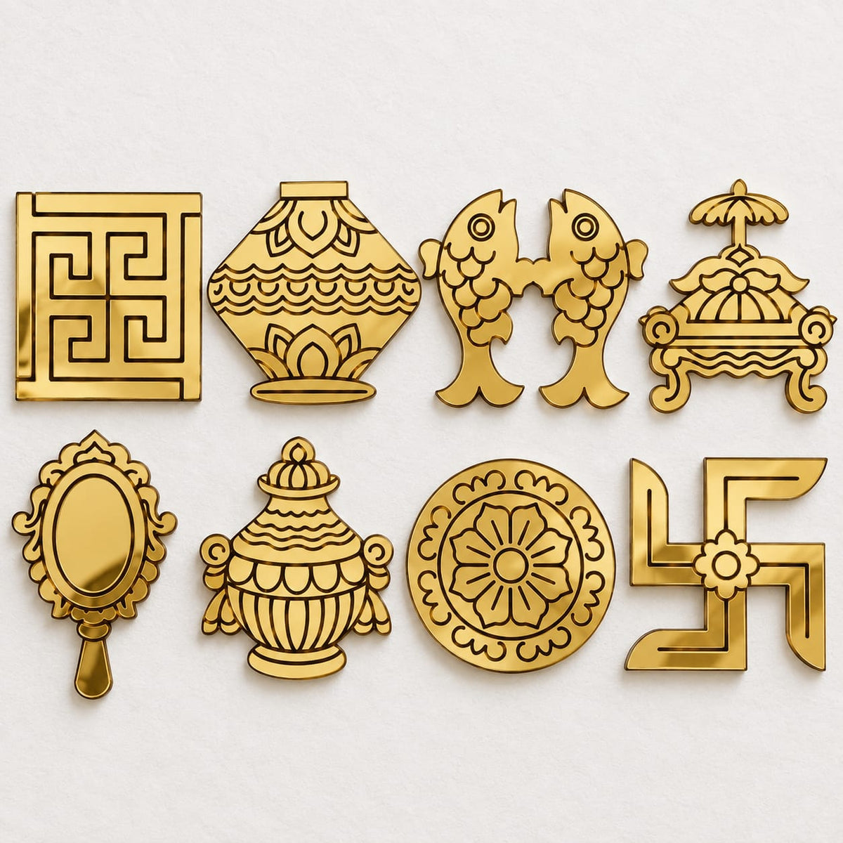Ashtamangal  Engraved Golden Acrylic - A Set of 8 Religious Jain Symbols