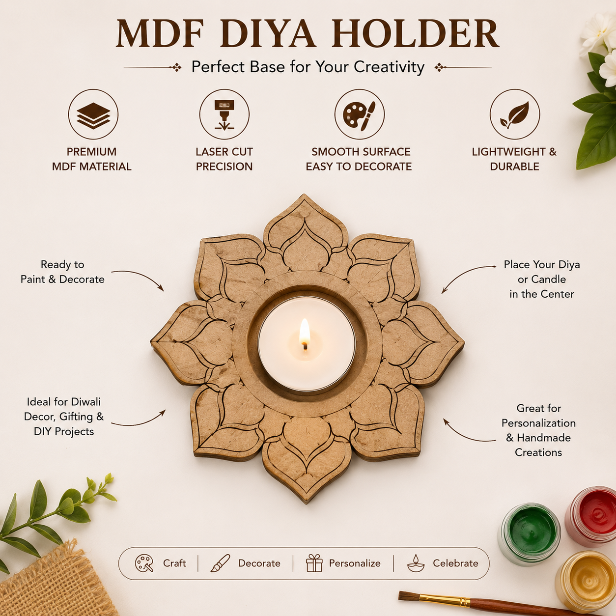 MDF Diya Holder-2