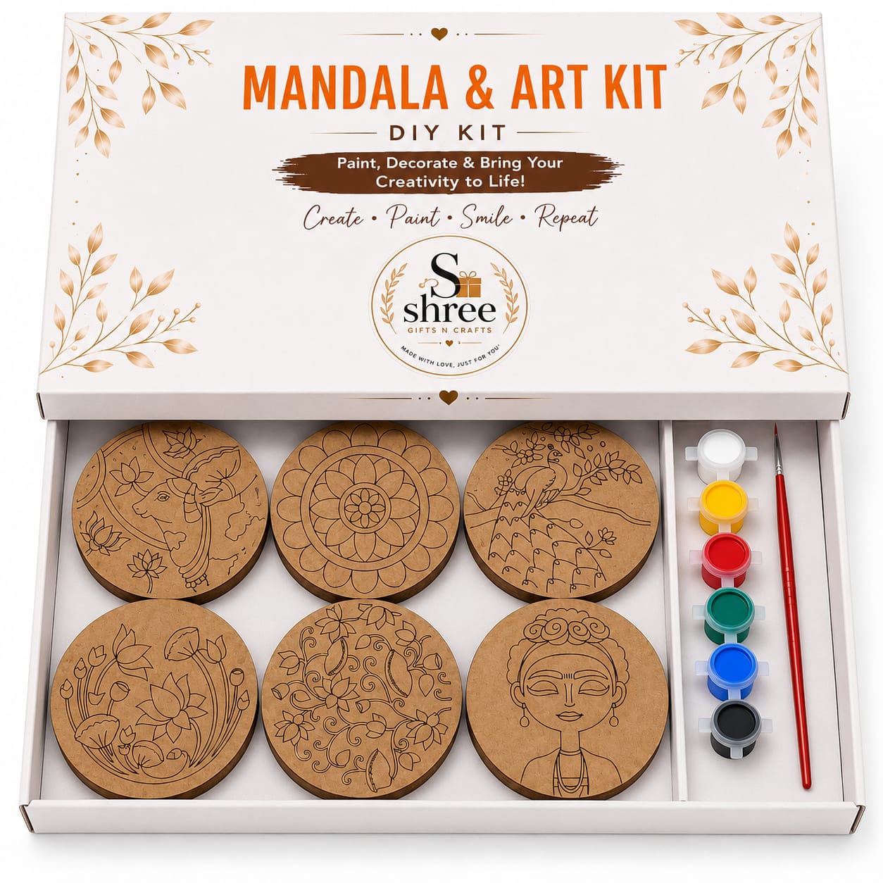 Mandala & Art DIY Kit for Kids & Adults | Paint & Create MDF Coasters