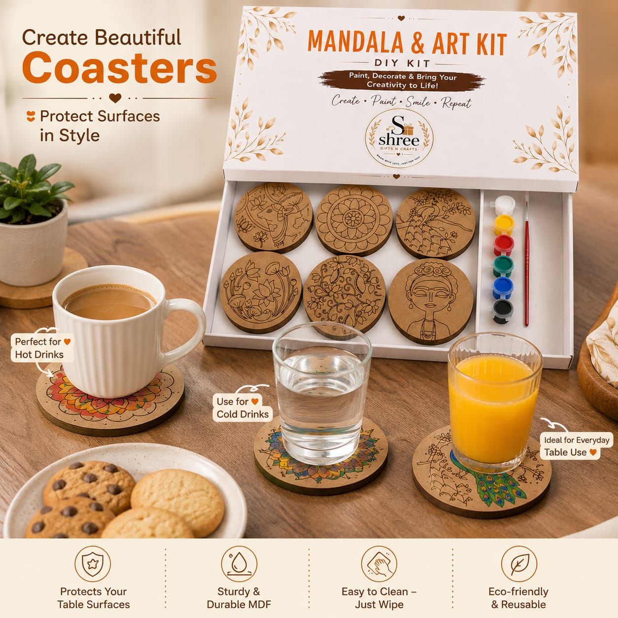 Mandala & Art DIY Kit for Kids & Adults | Paint & Create MDF Coasters