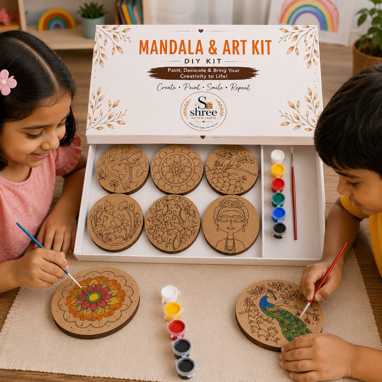 Mandala & Art DIY Kit for Kids & Adults | Paint & Create MDF Coasters