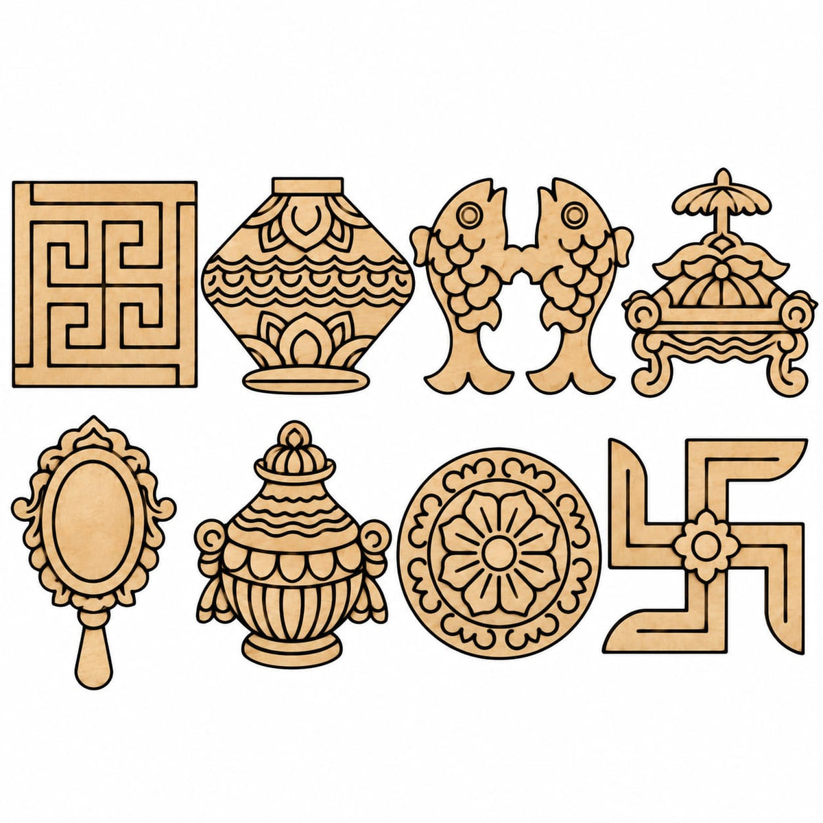 Ashtamangala- A Set of 8 Religious mdf Jain Symbol